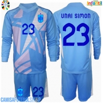 Camisa de time de futebol Espanha Unai Simon #23 Goleiro Replicas 1º Equipamento Infantil Europeu 2024 Manga Comprida (+ Calças curtas)